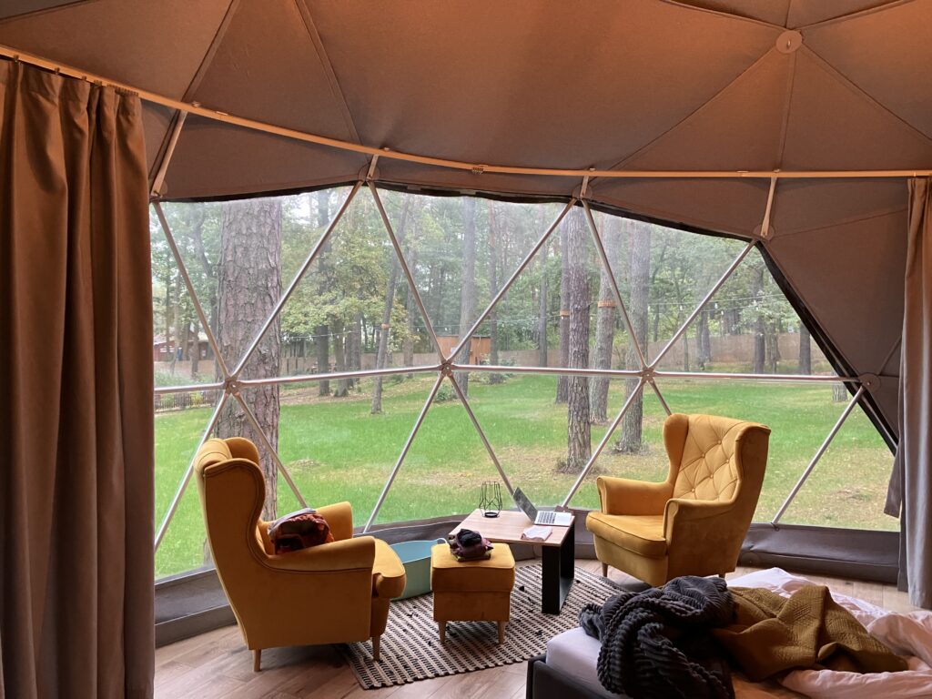 Dome from inside with the view to the woods